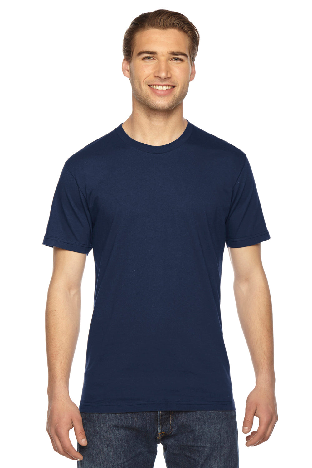 American Apparel 2001 Mens USA Made Fine Jersey Short Sleeve Crewneck T-Shirt Navy Blue Front