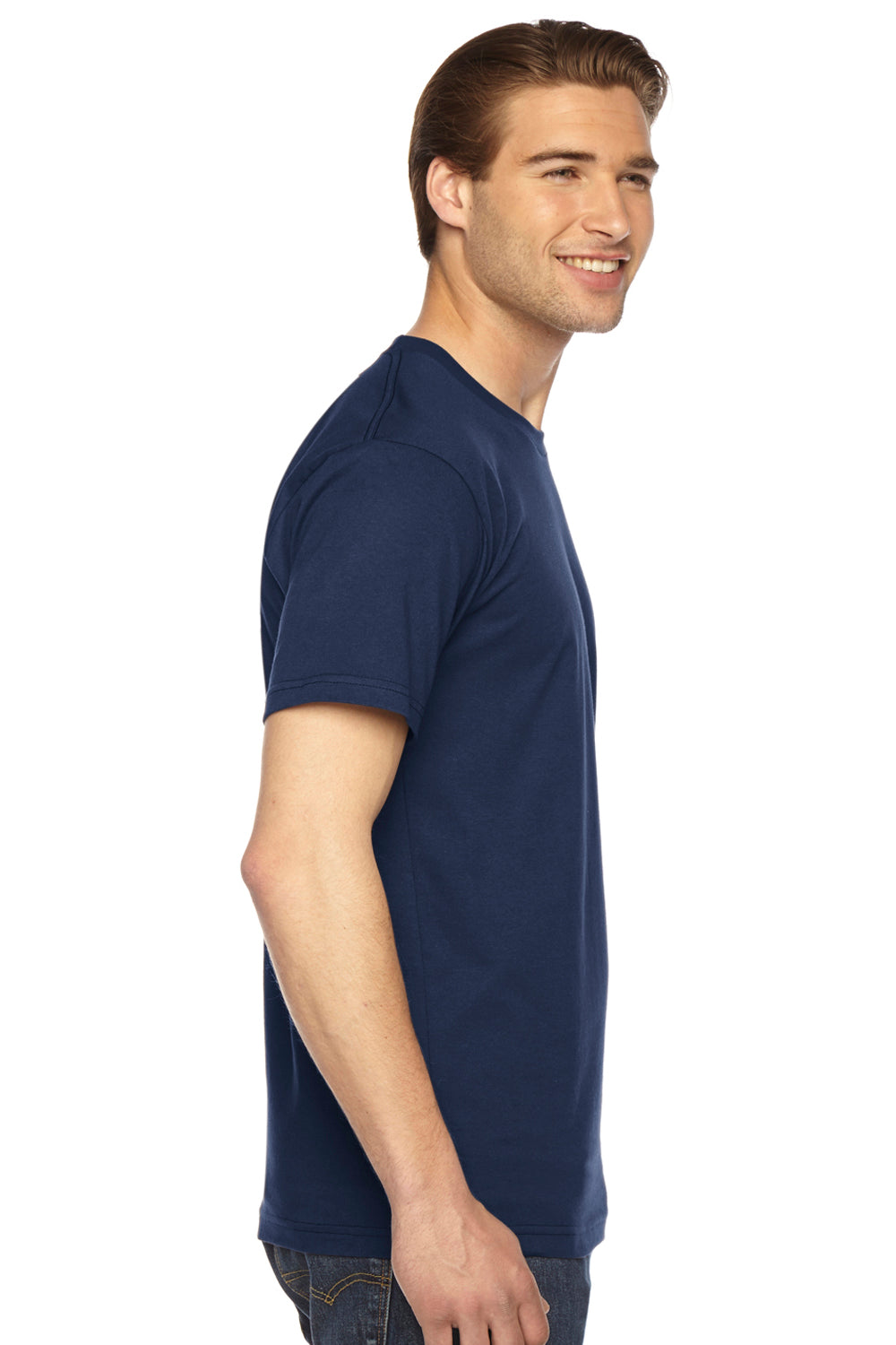 American Apparel 2001 Mens USA Made Fine Jersey Short Sleeve Crewneck T-Shirt Navy Blue Side