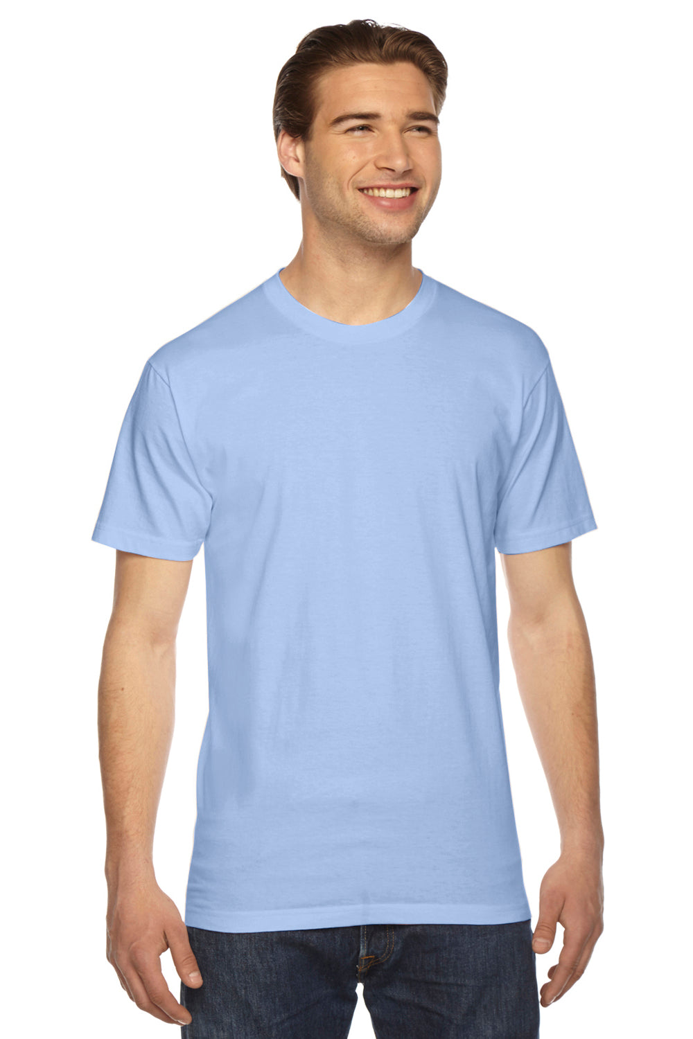 American Apparel 2001 Mens USA Made Fine Jersey Short Sleeve Crewneck T-Shirt Baby Blue Front