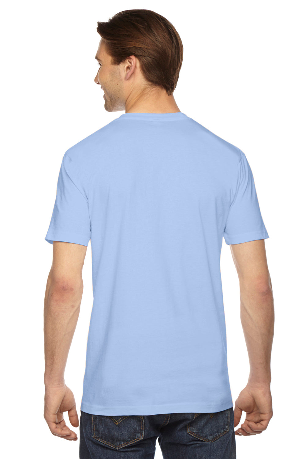 American Apparel 2001 Mens USA Made Fine Jersey Short Sleeve Crewneck T-Shirt Baby Blue Back