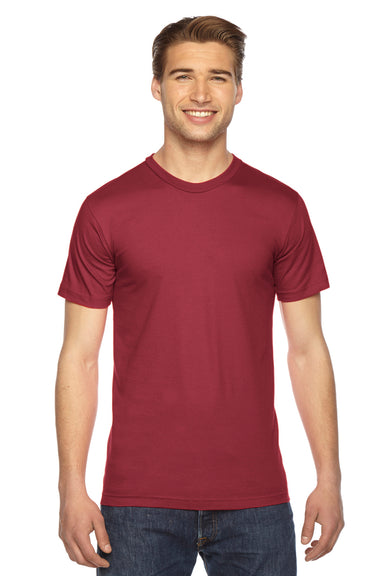 American Apparel 2001 Mens USA Made Fine Jersey Short Sleeve Crewneck T-Shirt Cranberry Red Front