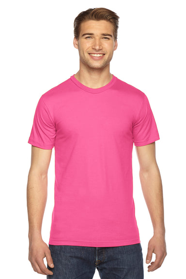 American Apparel 2001W Mens Fine Jersey Short Sleeve Crewneck T-Shirt Fuchsia Pink Front