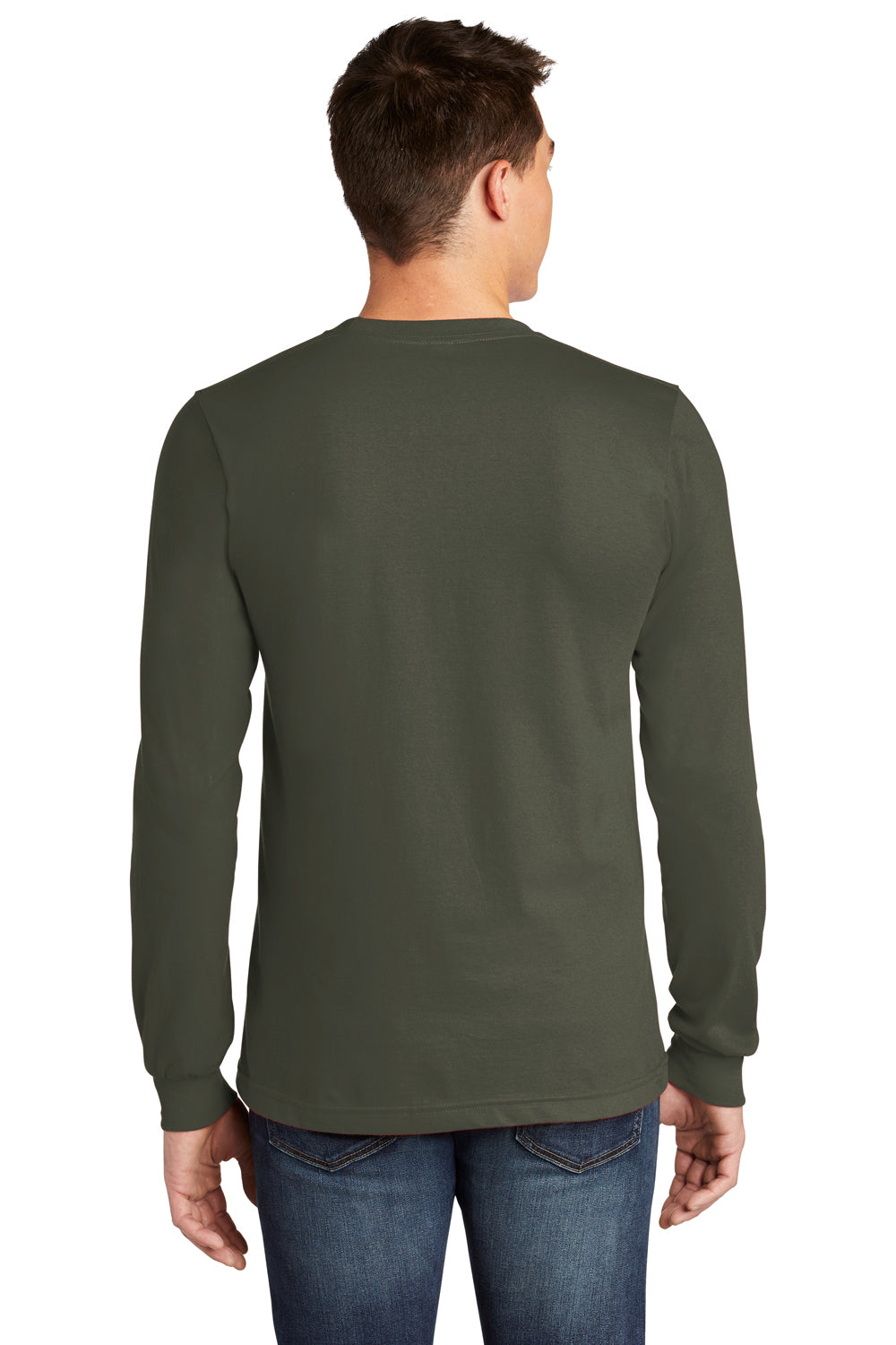 American Apparel 2007W Mens Fine Jersey Long Sleeve Crewneck T-Shirt Lieutenant Green Back