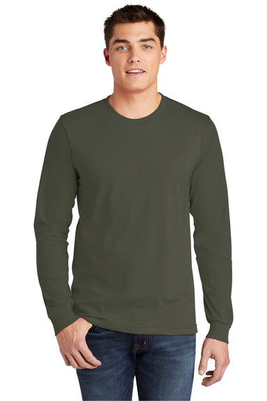 American Apparel 2007W Mens Fine Jersey Long Sleeve Crewneck T-Shirt Lieutenant Green Front
