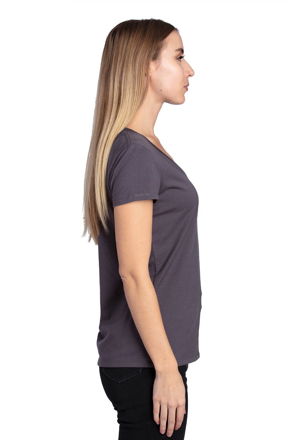 Threadfast Apparel 200RV Womens Ultimate Short Sleeve V-Neck T-Shirt Graphite Grey Side