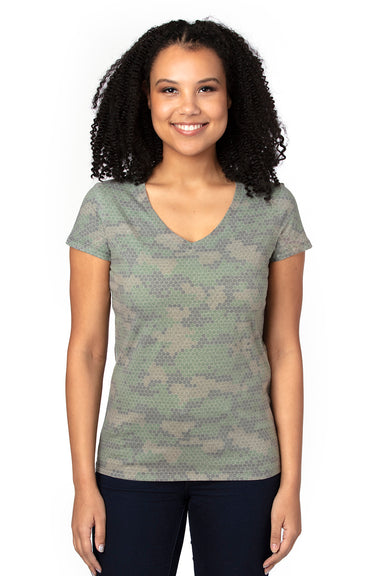 Threadfast Apparel 200RV Womens Ultimate Short Sleeve V-Neck T-Shirt Hex Green Camo Front