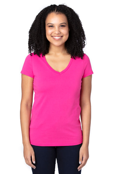 Threadfast Apparel 200RV Womens Ultimate Short Sleeve V-Neck T-Shirt Hot Pink Front