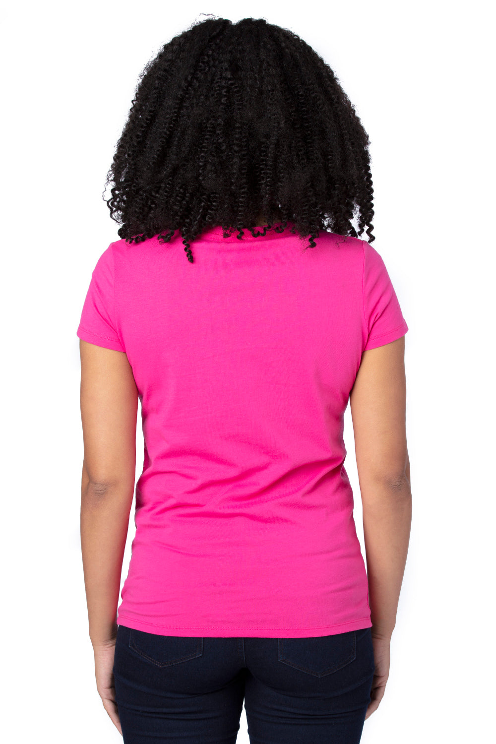 Threadfast Apparel 200RV Womens Ultimate Short Sleeve V-Neck T-Shirt Hot Pink Back