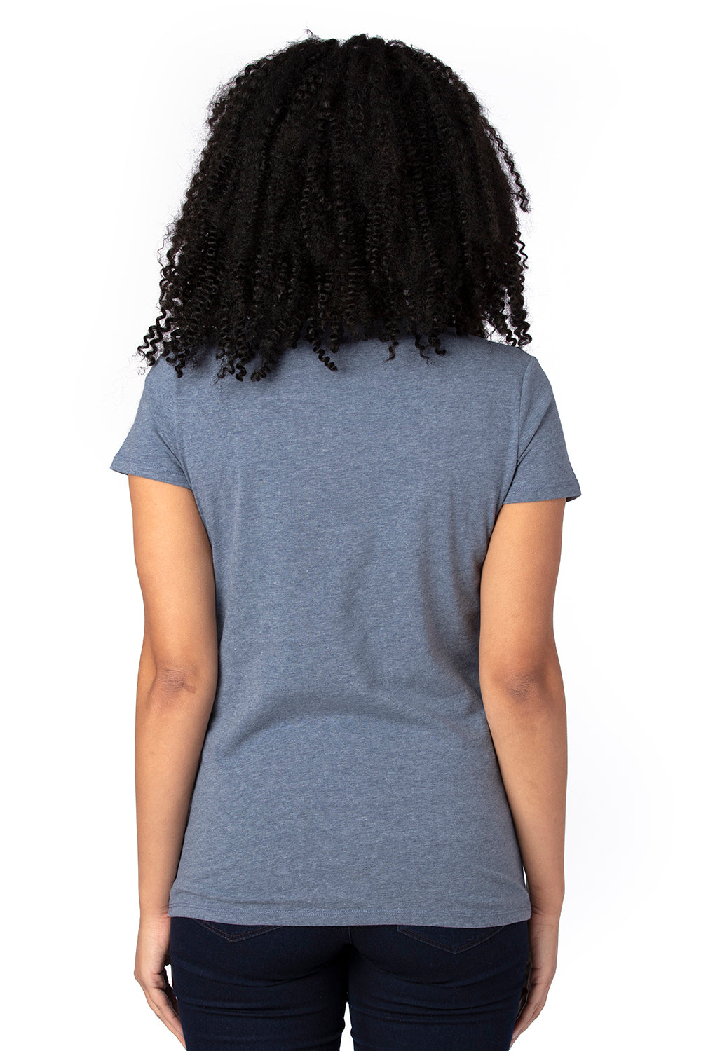 Threadfast Apparel 200RV Womens Ultimate Short Sleeve V-Neck T-Shirt Heather Navy Blue Back