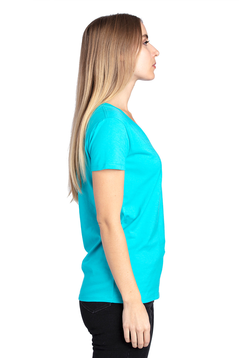 Threadfast Apparel 200RV Womens Ultimate Short Sleeve V-Neck T-Shirt Pacific Blue Side