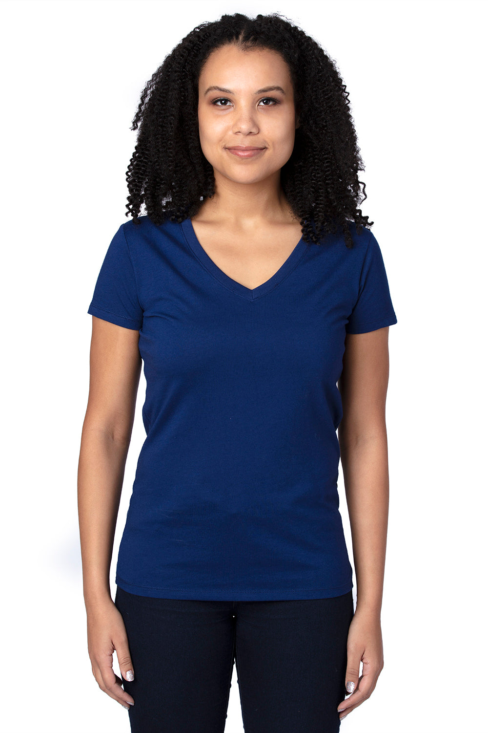 Threadfast Apparel 200RV Womens Ultimate Short Sleeve V-Neck T-Shirt Navy Blue Front