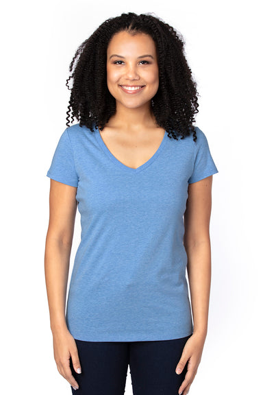 Threadfast Apparel 200RV Womens Ultimate Short Sleeve V-Neck T-Shirt Heather Royal Blue Front