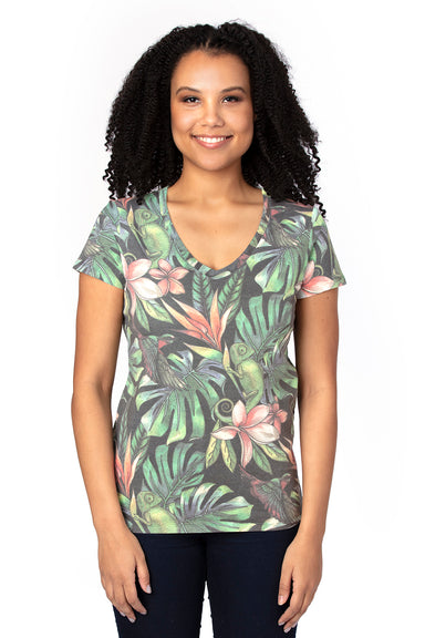 Threadfast Apparel 200RV Womens Ultimate Short Sleeve V-Neck T-Shirt Tropical Jungle Front