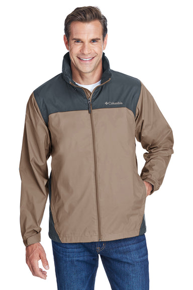 Columbia 2015 Mens Glennaker Lake Waterproof Full Zip Hooded Rain Jacket Brown/Grey Front