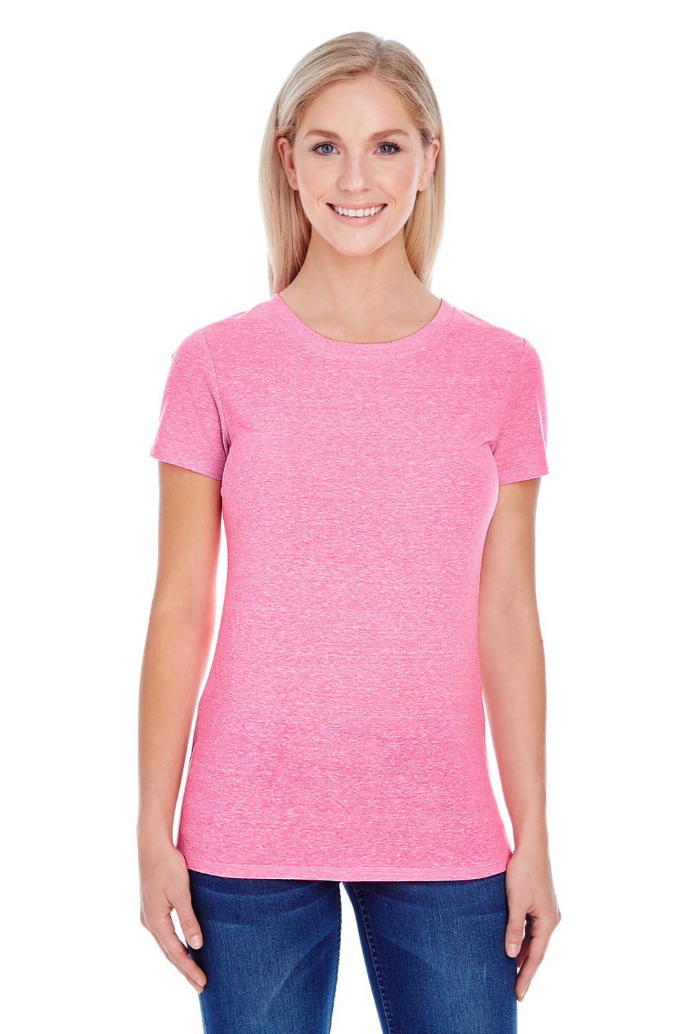 Threadfast Apparel 202A Womens Short Sleeve Crewneck T-Shirt Neon Pink Front