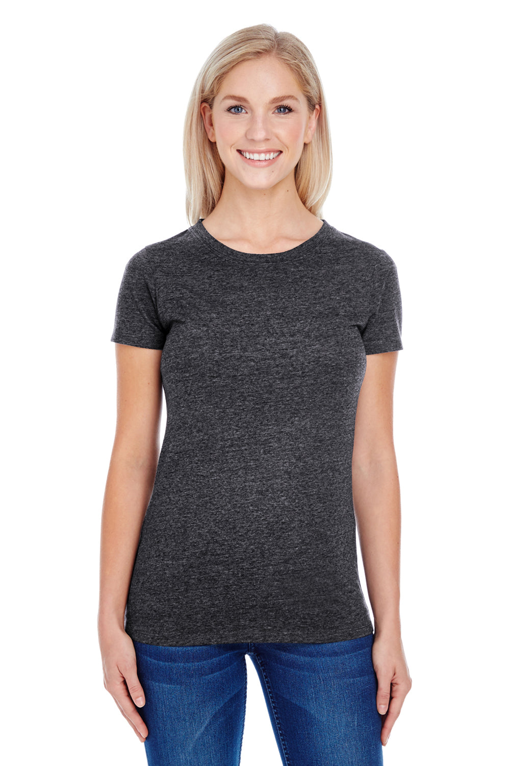 Threadfast Apparel 202A Womens Short Sleeve Crewneck T-Shirt Black Front