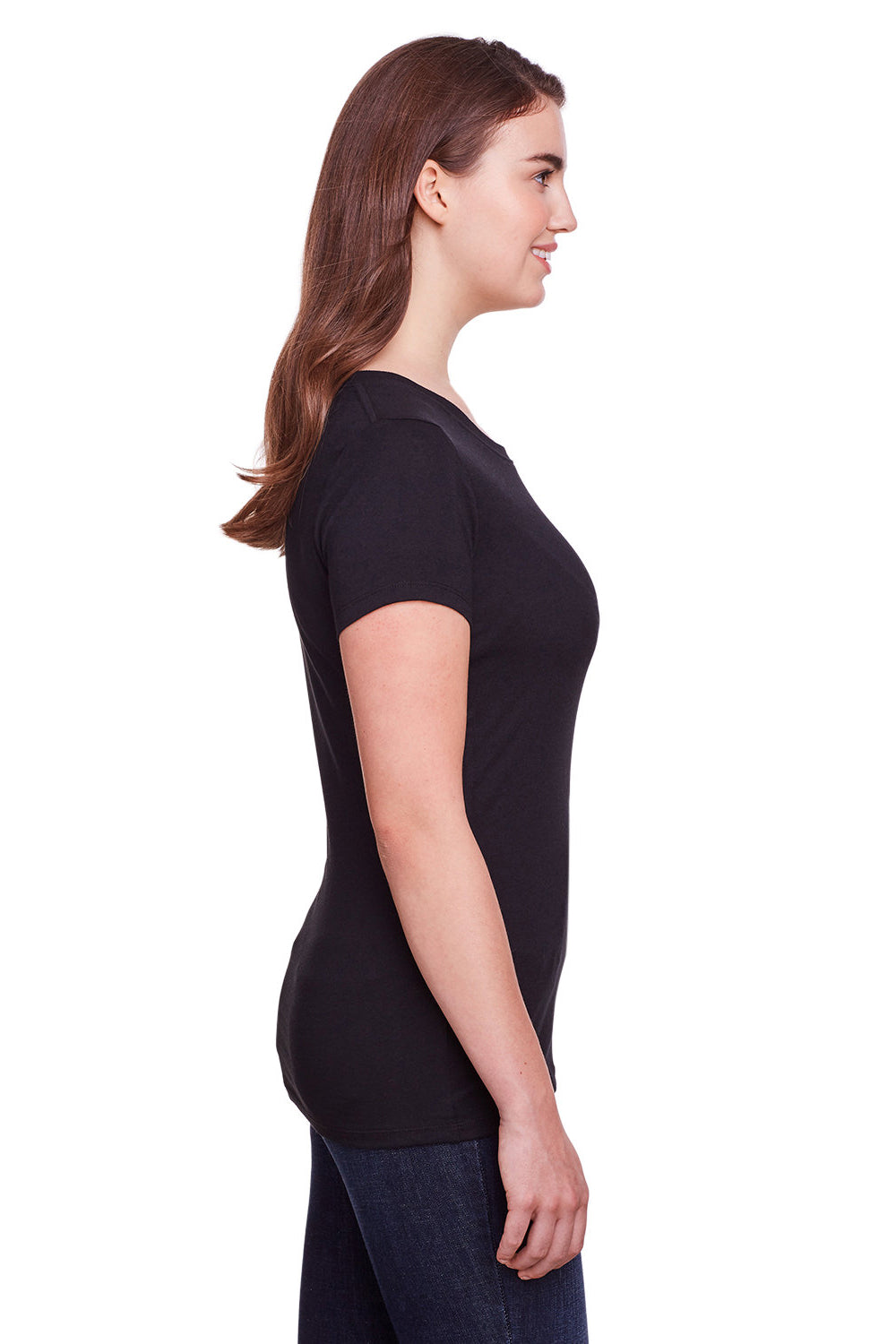 Threadfast Apparel 202A Womens Short Sleeve Crewneck T-Shirt Solid Black SIde