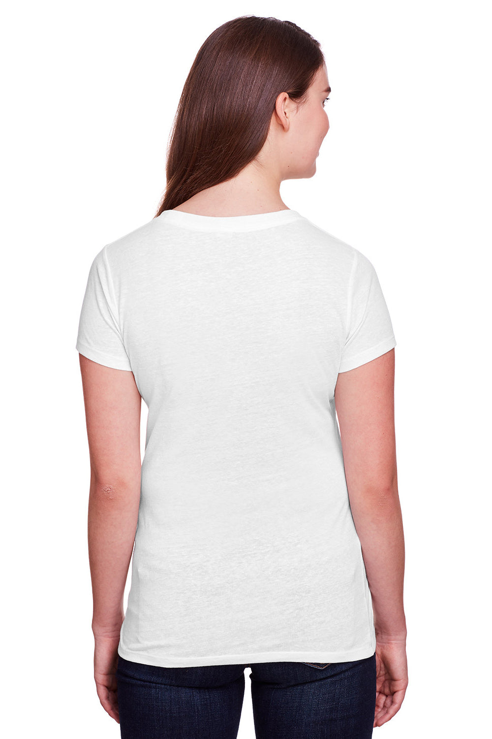 Threadfast Apparel 202A Womens Short Sleeve Crewneck T-Shirt Solid White Back