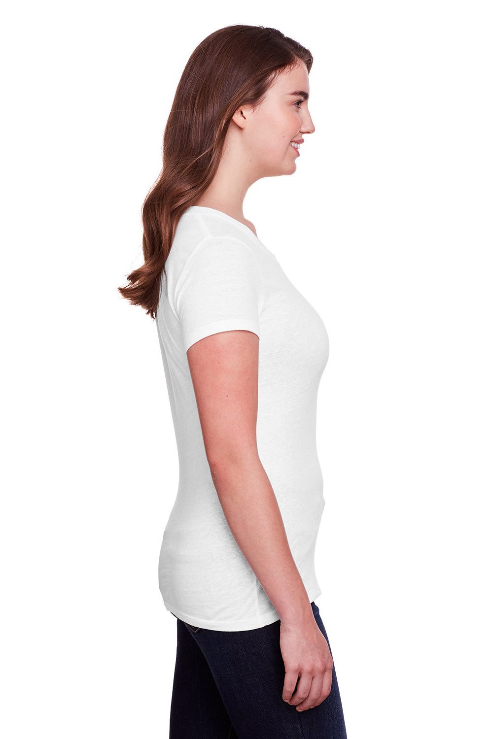 Threadfast Apparel 202A Womens Short Sleeve Crewneck T-Shirt Solid White SIde
