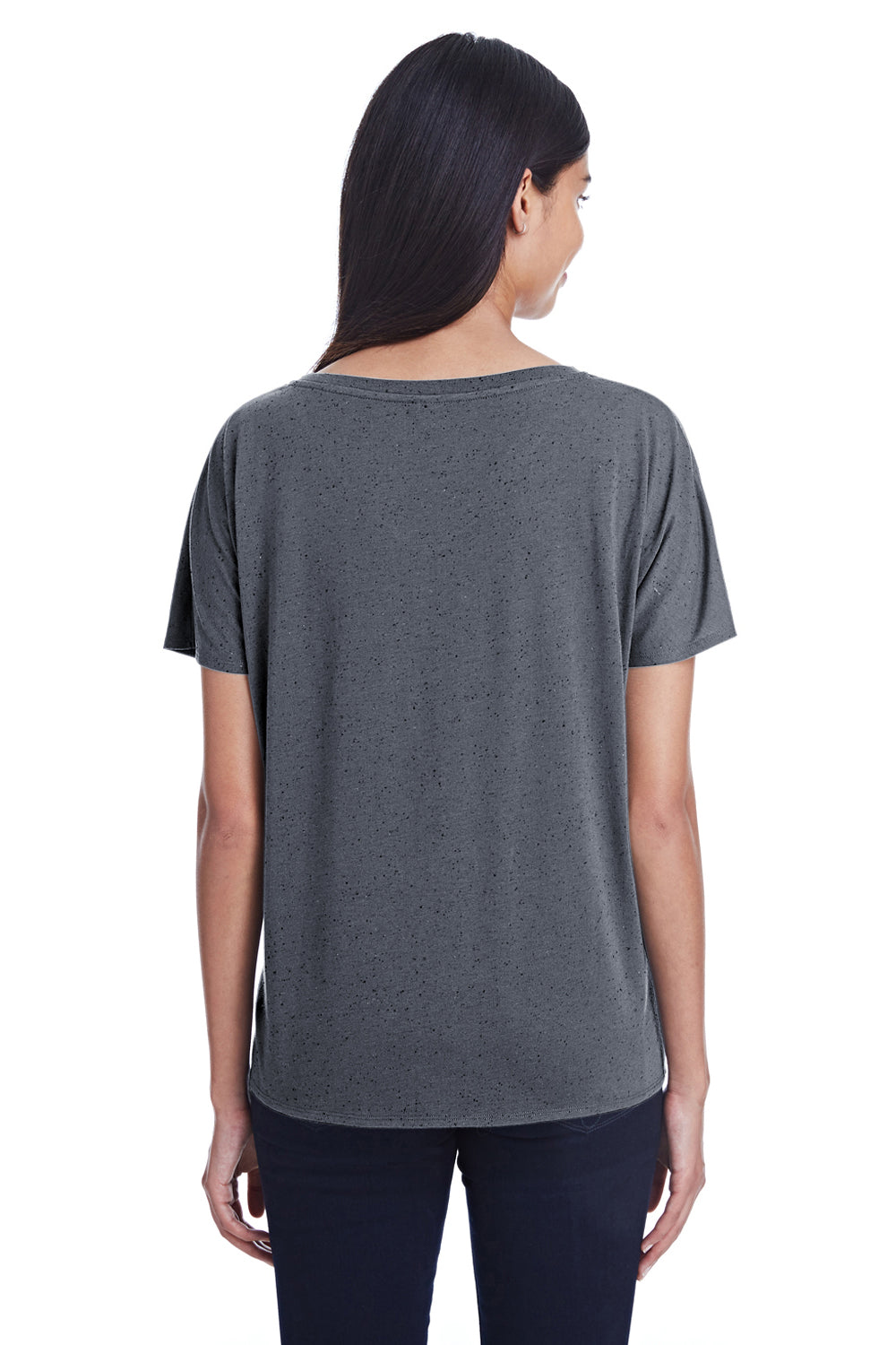 Threadfast Apparel 203FV Womens Fleck Short Sleeve V-Neck T-Shirt Charcoal Grey Back