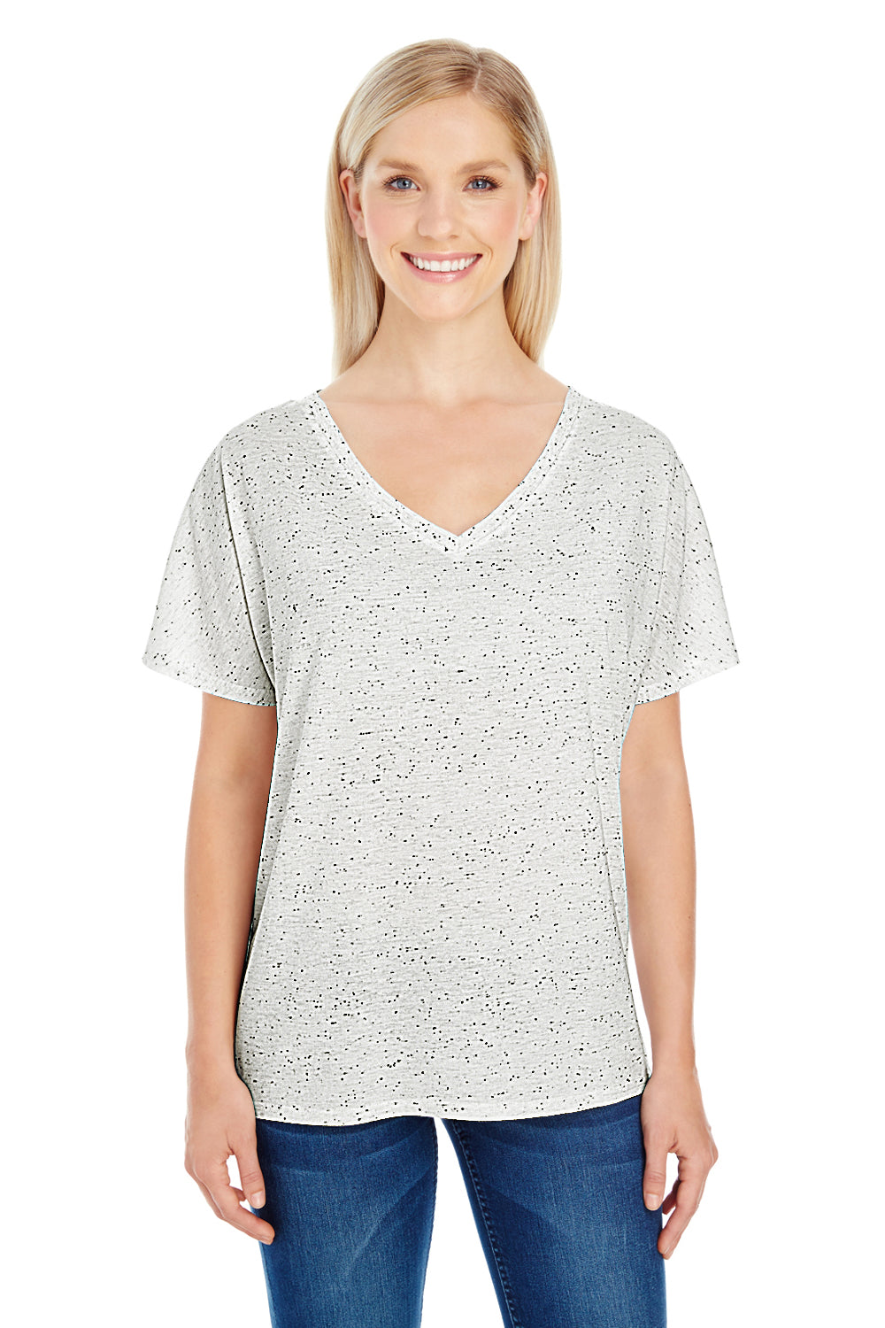Threadfast Apparel 203FV Womens Fleck Short Sleeve V-Neck T-Shirt Cream Front
