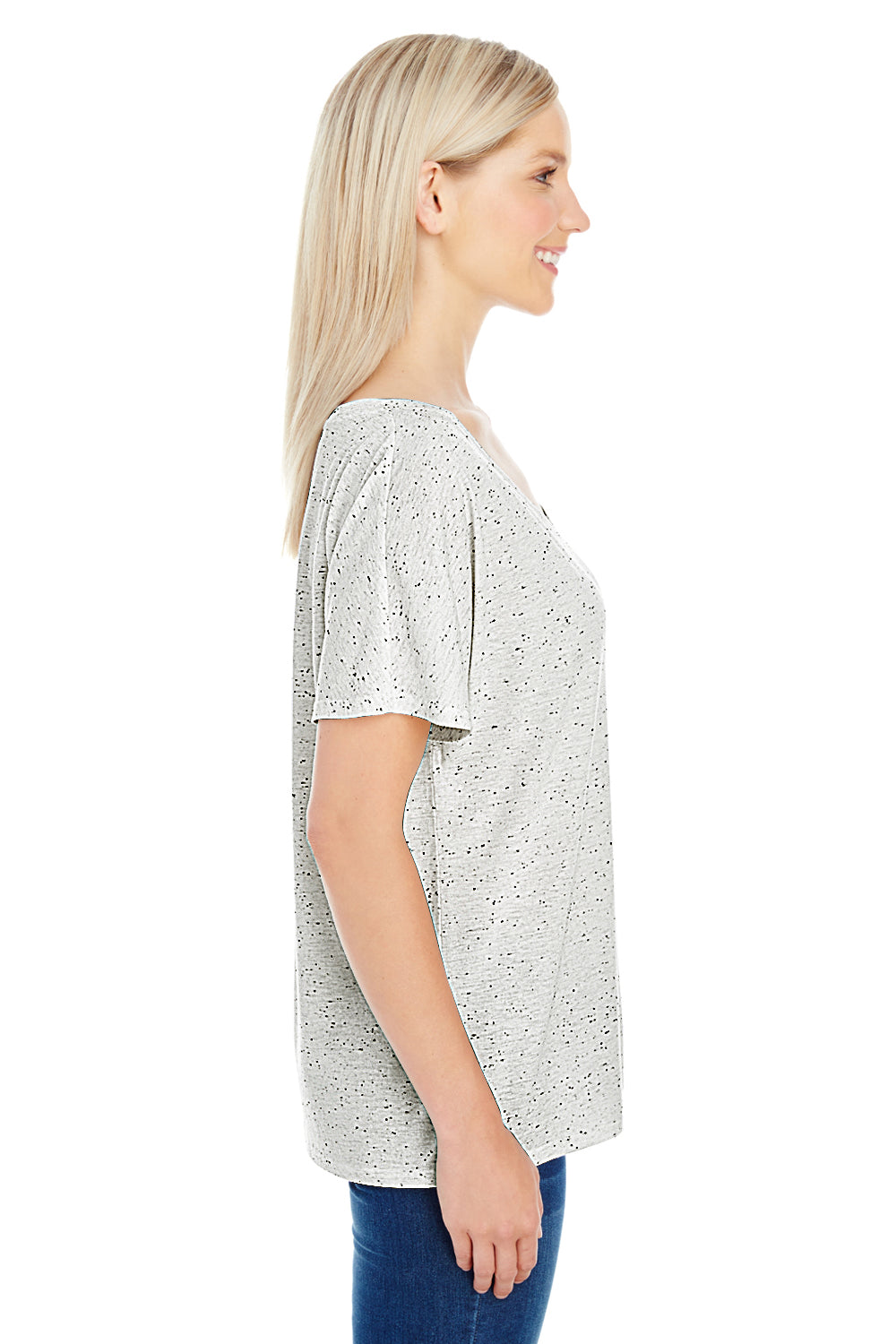 Threadfast Apparel 203FV Womens Fleck Short Sleeve V-Neck T-Shirt Cream Side