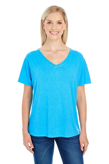 Threadfast Apparel 203FV Womens Fleck Short Sleeve V-Neck T-Shirt Turquoise Blue Front