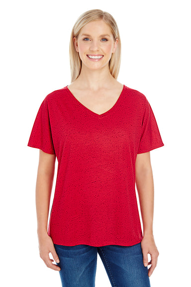 Threadfast Apparel 203FV Womens Fleck Short Sleeve V-Neck T-Shirt Red Front