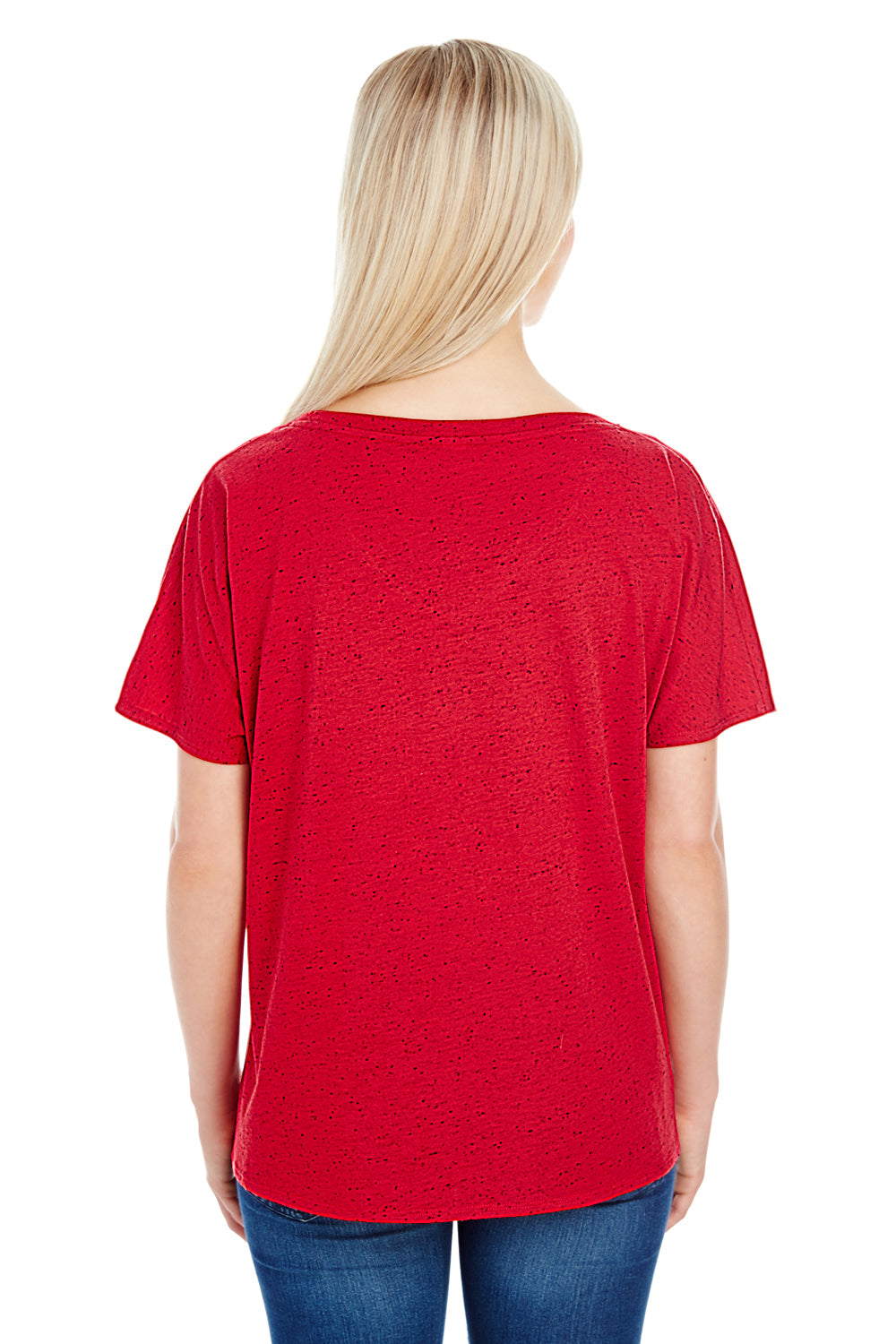 Threadfast Apparel 203FV Womens Fleck Short Sleeve V-Neck T-Shirt Red Back