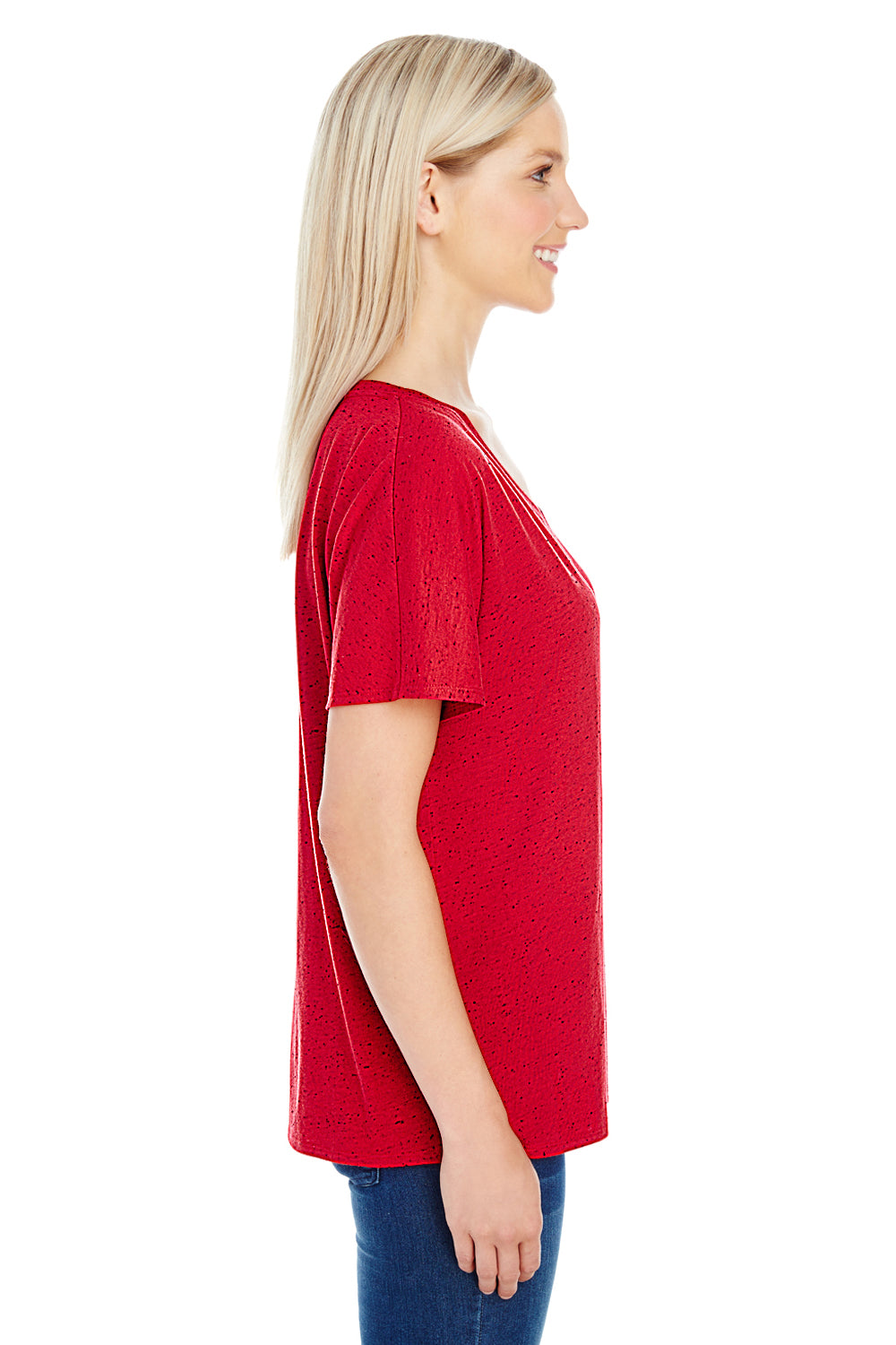 Threadfast Apparel 203FV Womens Fleck Short Sleeve V-Neck T-Shirt Red Side
