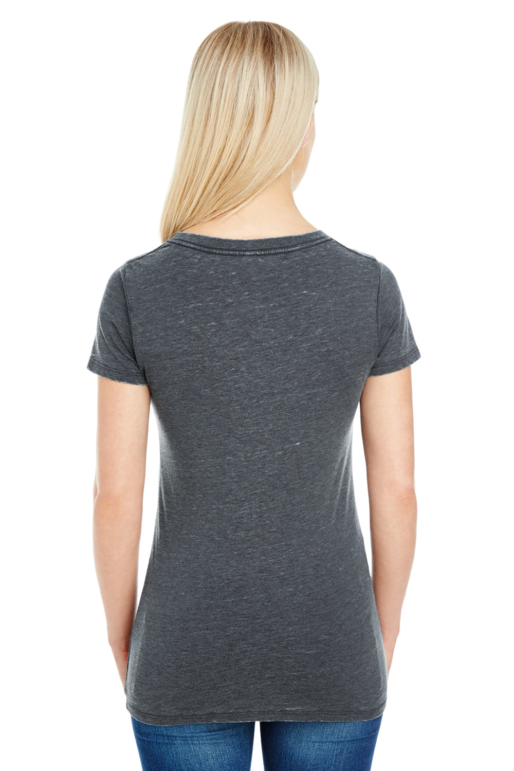 Threadfast Apparel 208B Womens Vintage Dye Short Sleeve V-Neck T-Shirt Charcoal Grey Back