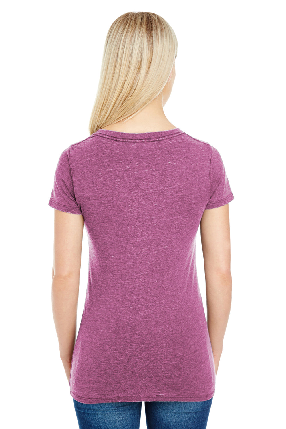 Threadfast Apparel 208B Womens Vintage Dye Short Sleeve V-Neck T-Shirt Wine Purple Back