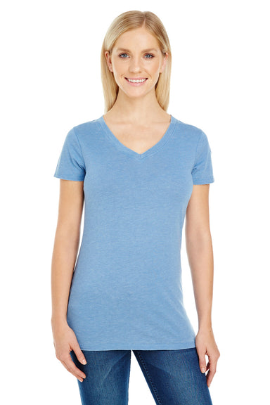 Threadfast Apparel 208B Womens Vintage Dye Short Sleeve V-Neck T-Shirt Denim Blue Front