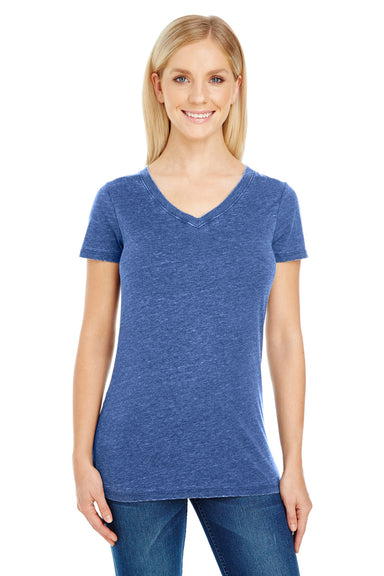 Threadfast Apparel 208B Womens Vintage Dye Short Sleeve V-Neck T-Shirt Navy Blue Front