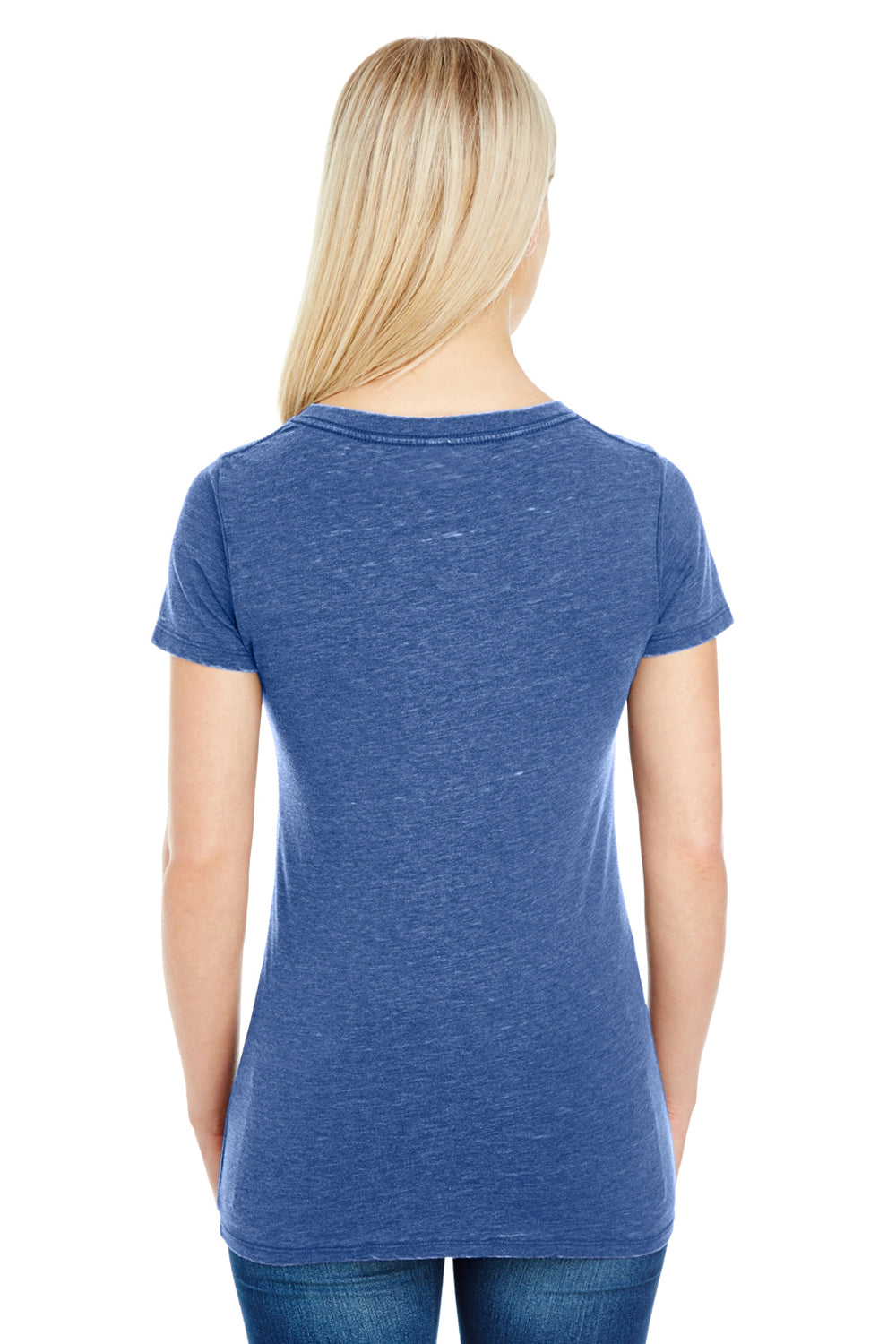 Threadfast Apparel 208B Womens Vintage Dye Short Sleeve V-Neck T-Shirt Navy Blue Back