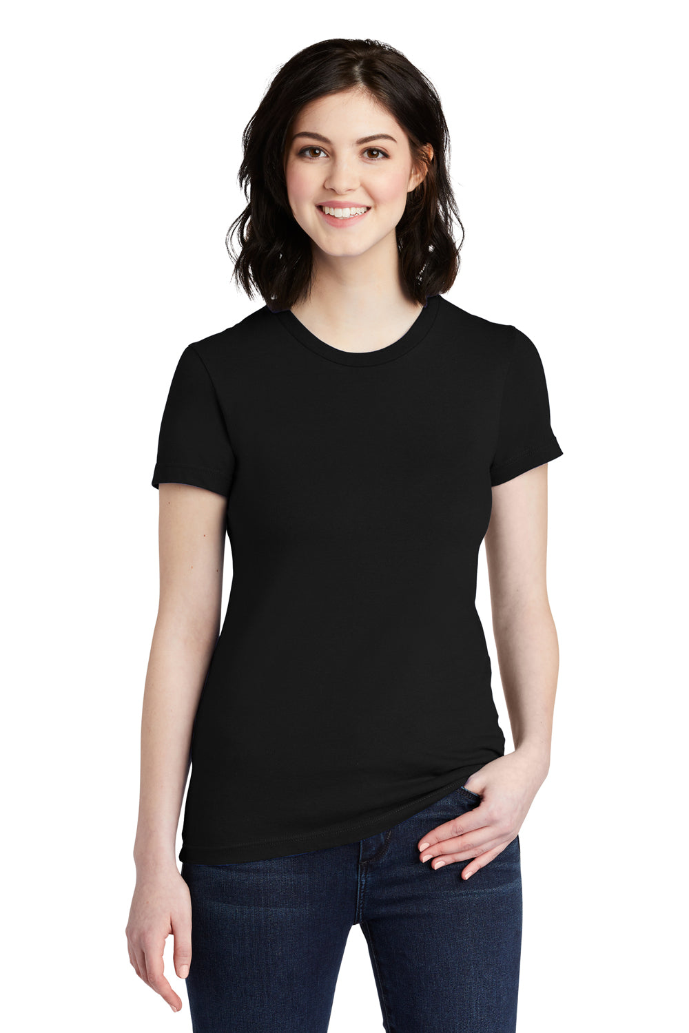 American Apparel 2102W Womens Fine Jersey Short Sleeve Crewneck T-Shirt Black Front