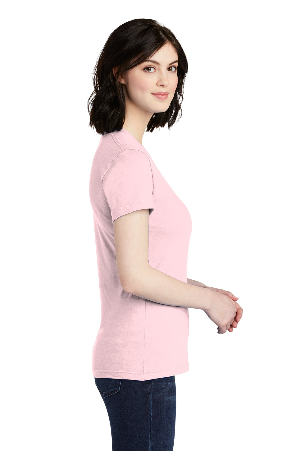 American Apparel 2102W Womens Fine Jersey Short Sleeve Crewneck T-Shirt Light Pink Side