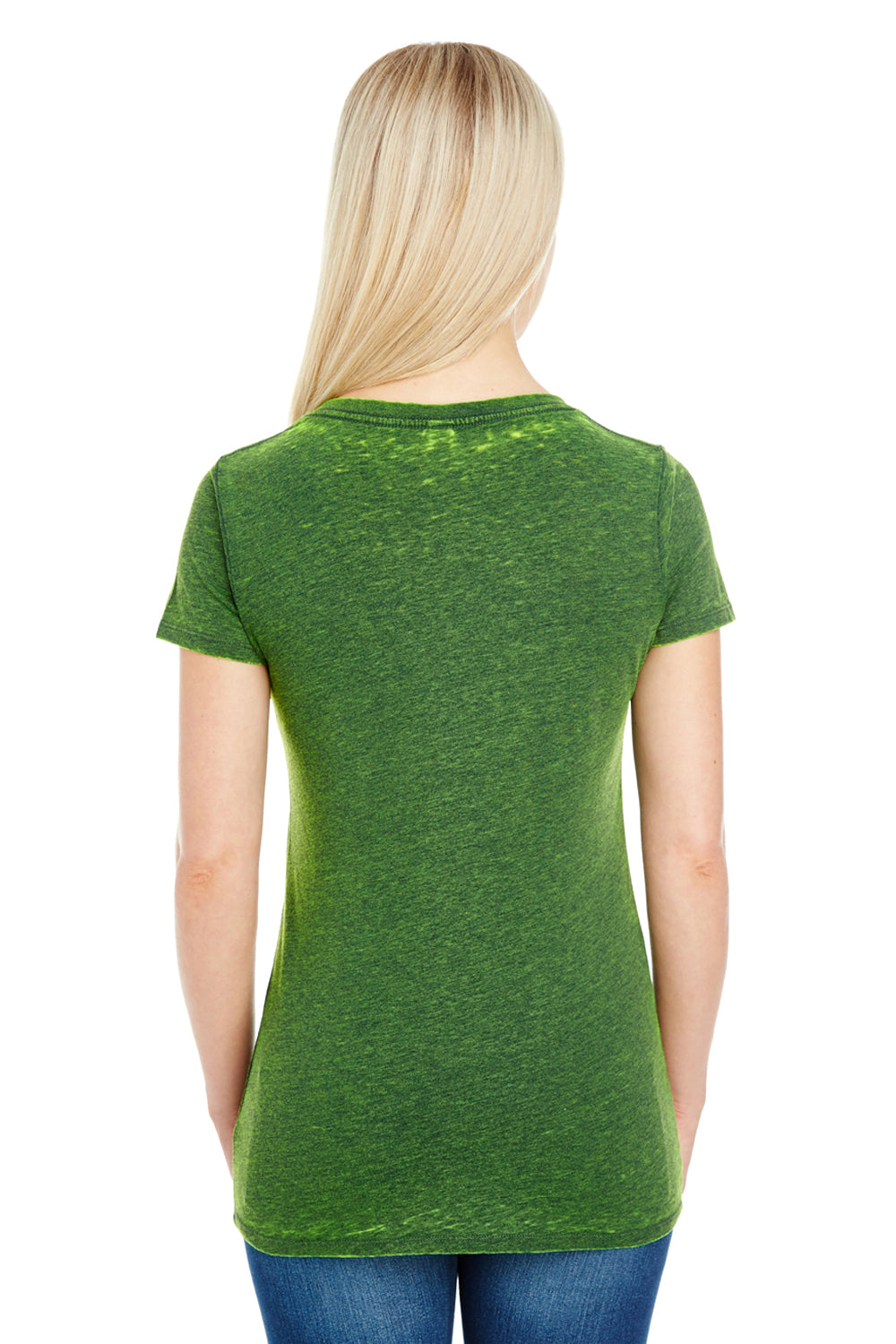 Threadfast Apparel 215B Womens Cross Dye Short Sleeve V-Neck T-Shirt Emerald Green Back
