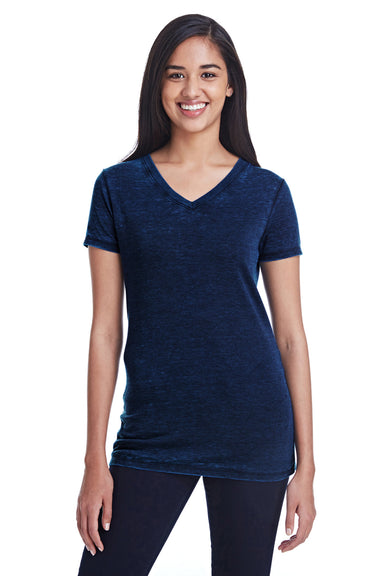 Threadfast Apparel 215B Womens Cross Dye Short Sleeve V-Neck T-Shirt Electric Blue Front