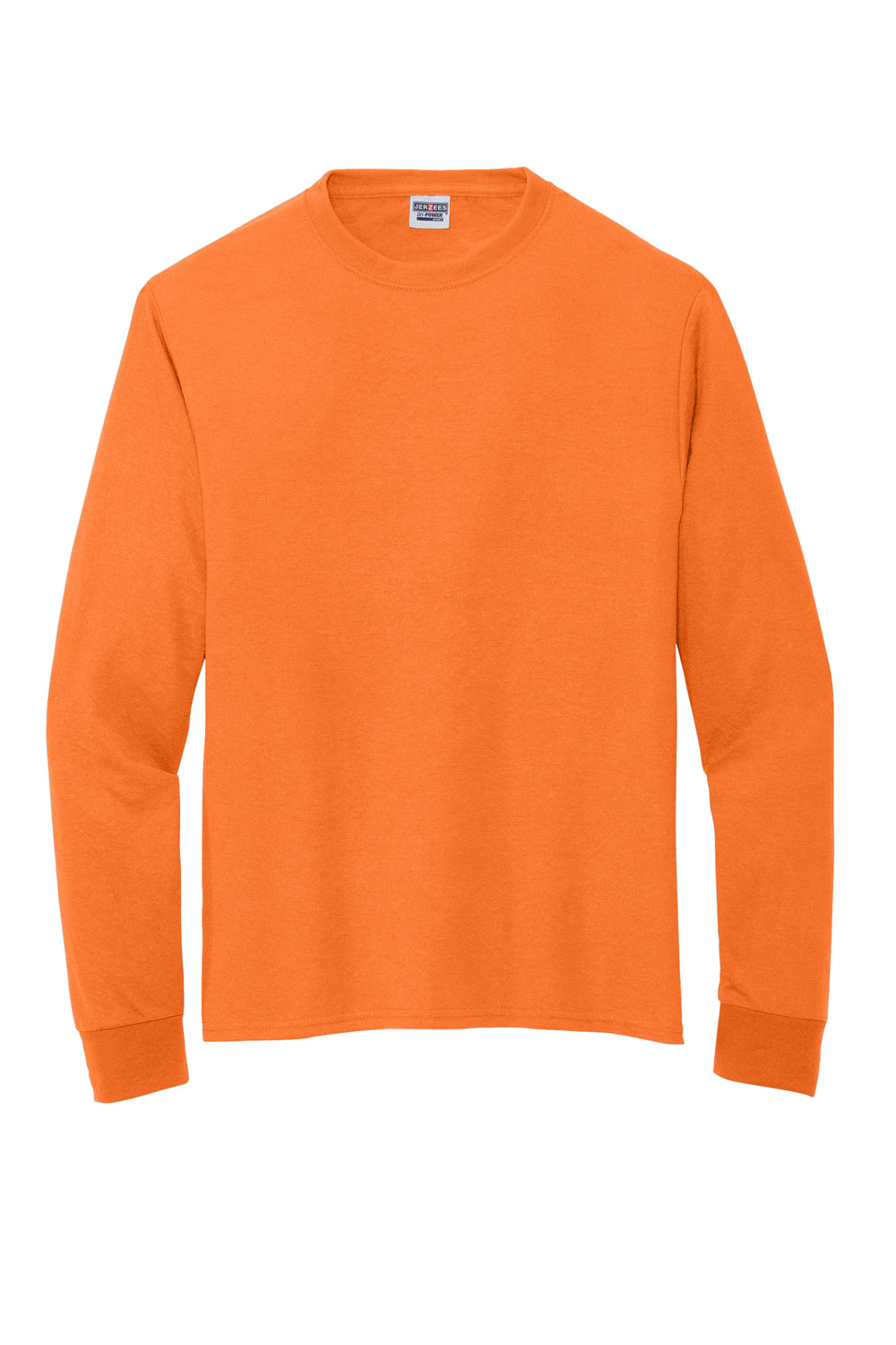 Jerzees 21LS Dri-Power Long Sleeve Crewneck T-Shirt Safety Orange Flat Front