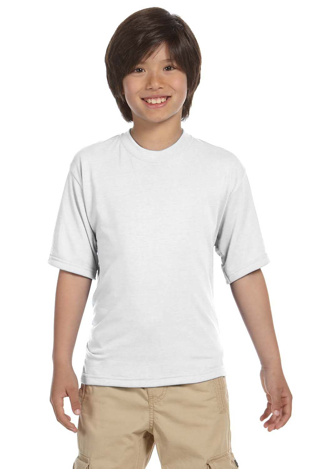 Jerzees 21B Youth Dri-Power Moisture Wicking Short Sleeve Crewneck T-Shirt White Front