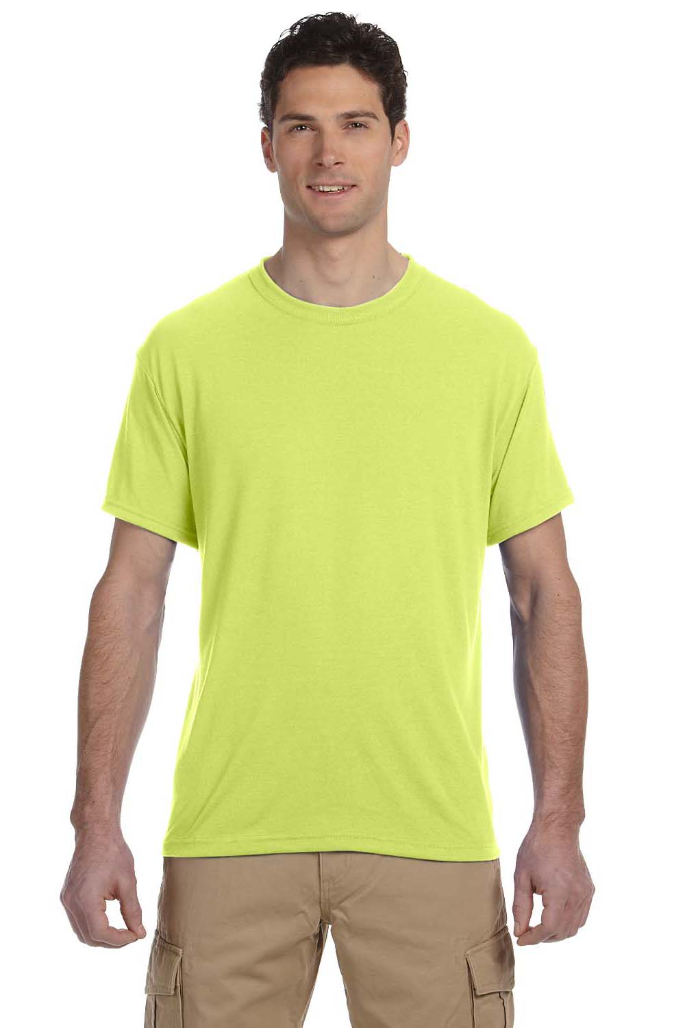 Jerzees 21M Mens Dri-Power Moisture Wicking Short Sleeve Crewneck T-Shirt Safety Green Front