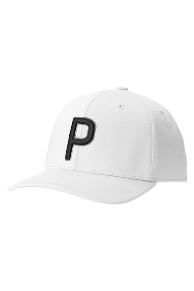 Puma 22537 Mens P Snapback Hat Bright White Front