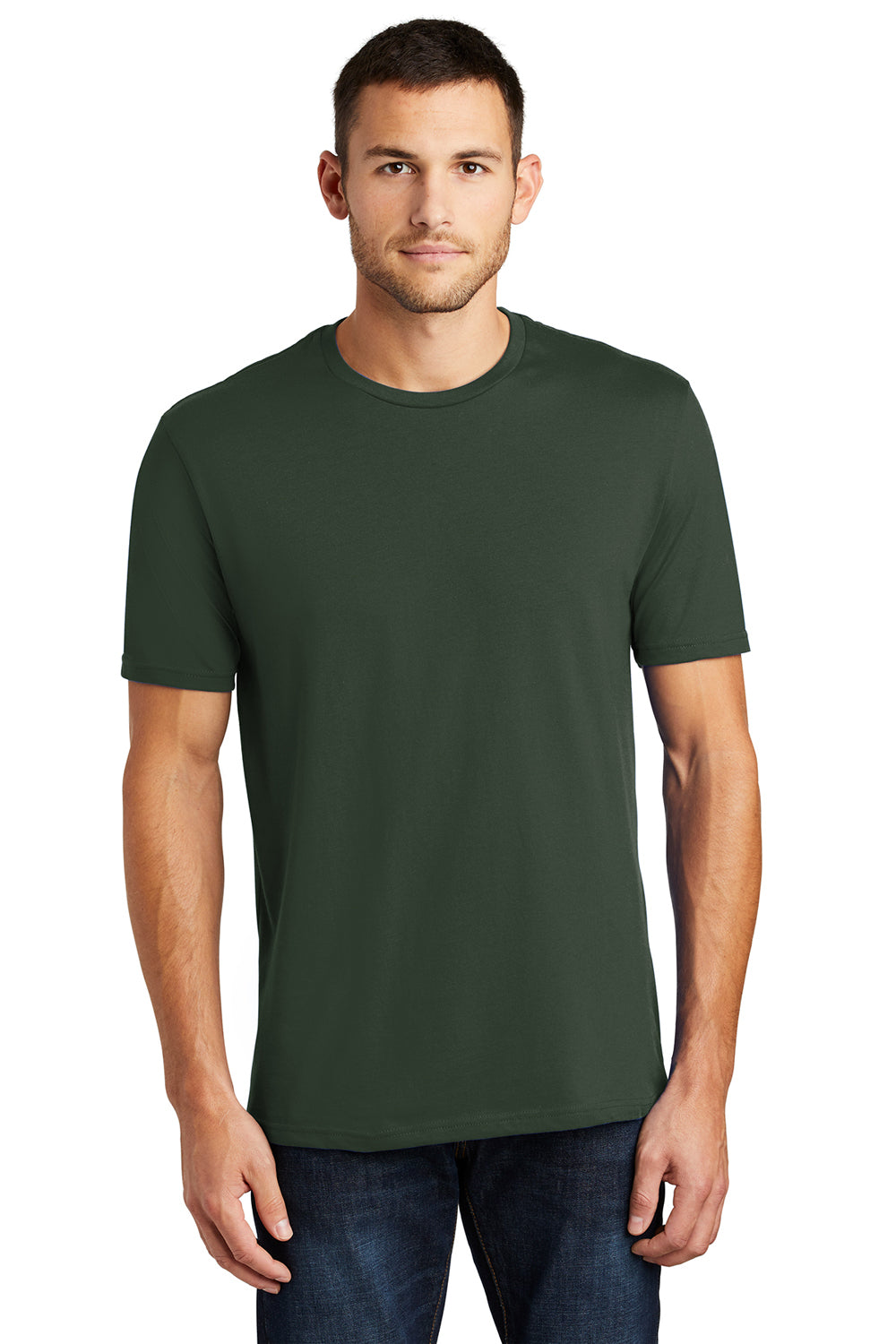 District DT104 Mens Perfect Weight Short Sleeve Crewneck T-Shirt Forest Green Front