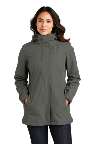Port Authority L123 Womens All Weather 3 in 1 Full Zip Hooded Jacket Storm Grey Front