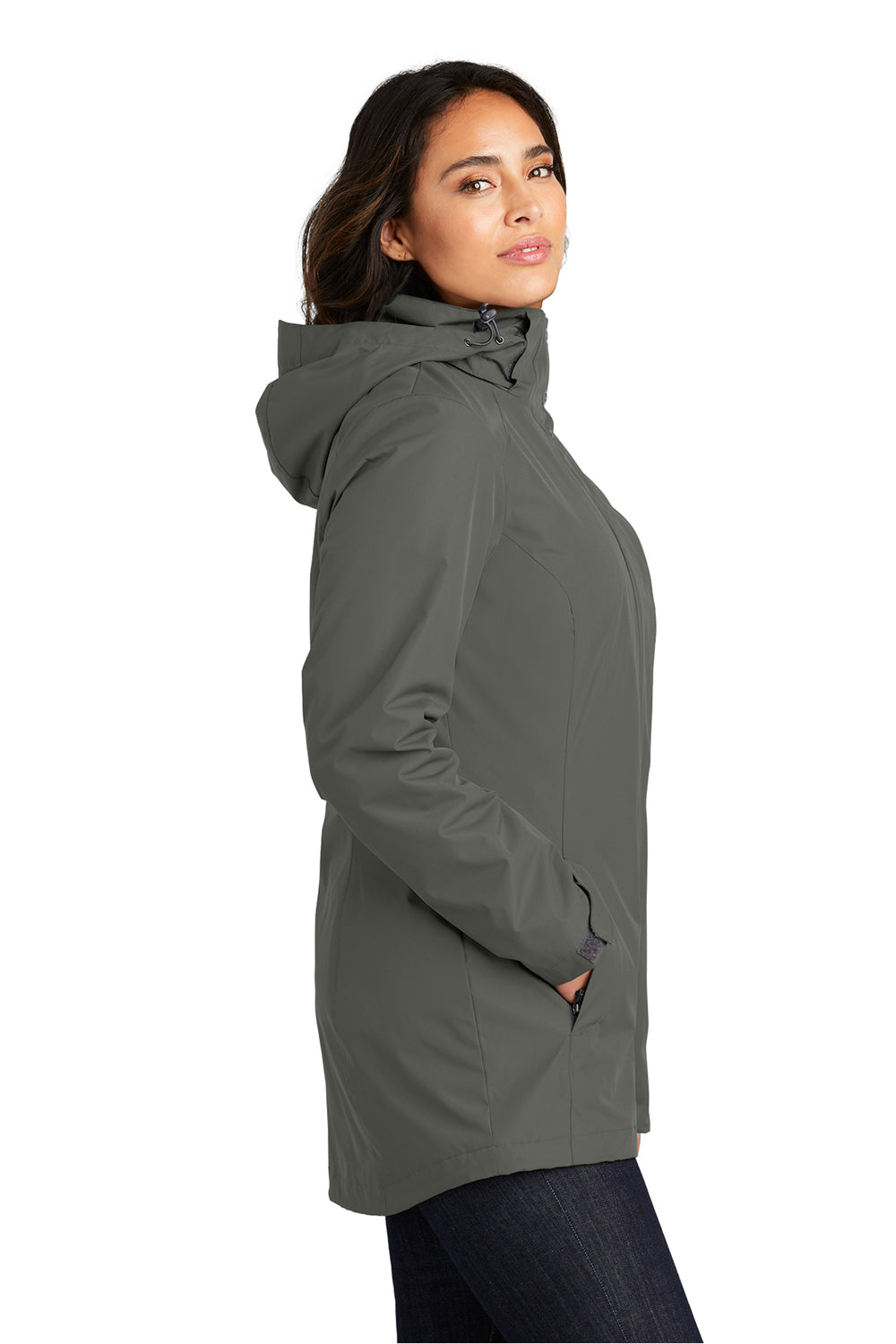 Port Authority L123 Womens All Weather 3 in 1 Full Zip Hooded Jacket Storm Grey Side