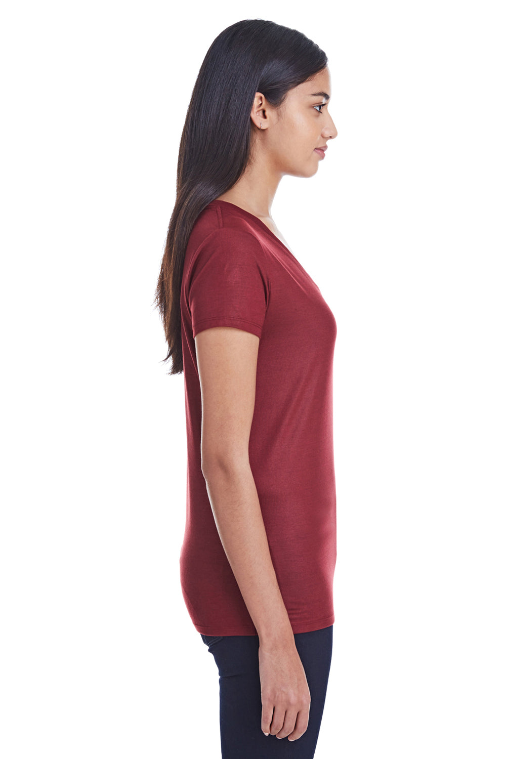 Threadfast Apparel 240RV Womens Liquid Jersey Short Sleeve V-Neck T-Shirt Cardinal Red Side