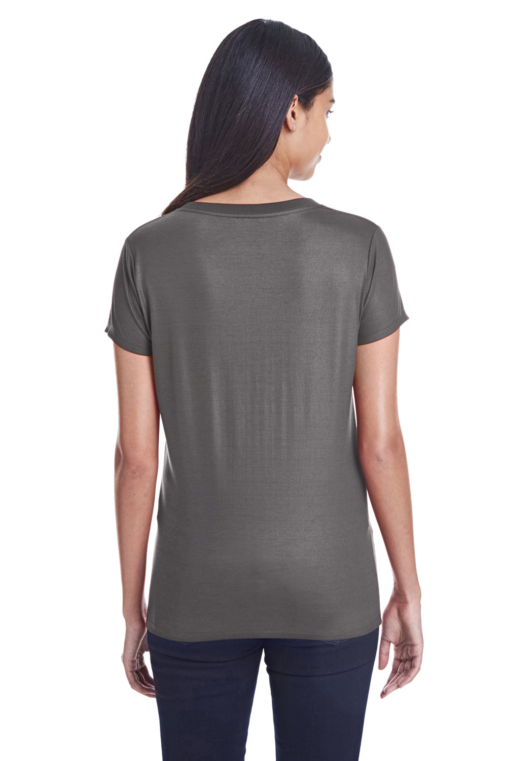 Threadfast Apparel 240RV Womens Liquid Jersey Short Sleeve V-Neck T-Shirt Coal Grey Back