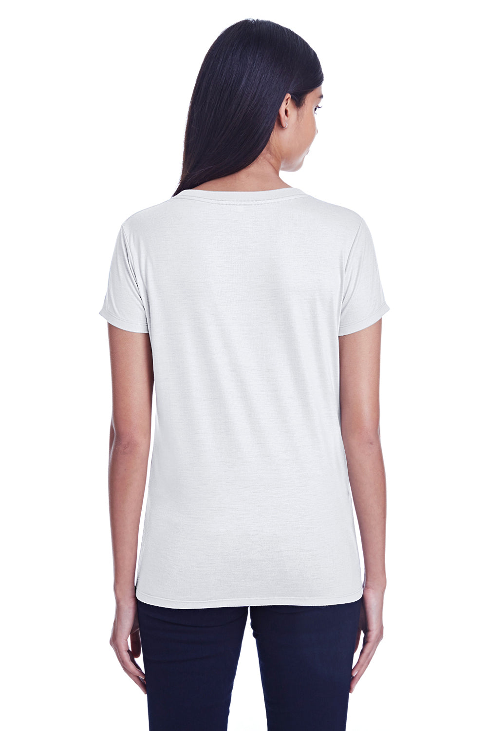 Threadfast Apparel 240RV Womens Liquid Jersey Short Sleeve V-Neck T-Shirt White Back