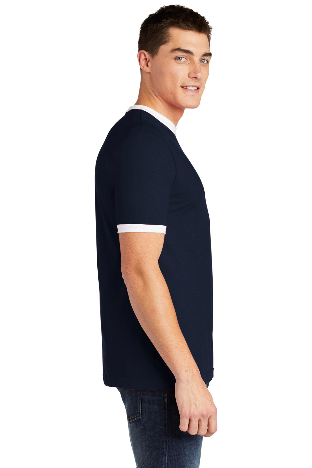 American Apparel 2410W Mens Fine Jersey Short Sleeve Crewneck T-Shirt Navy Blue Side